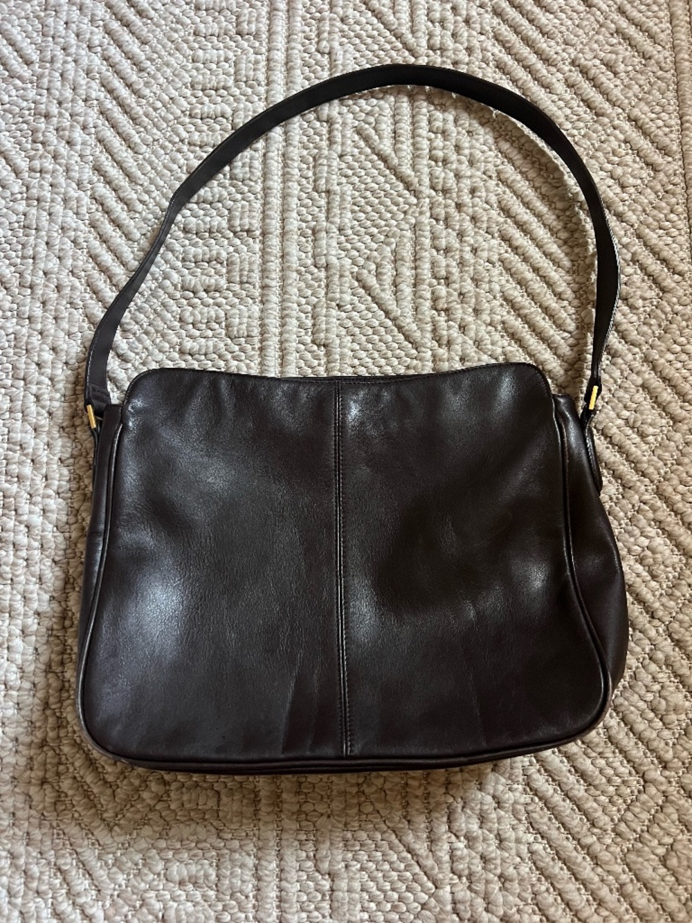 Ann Taylor Dark Brown Leather Shoulder Bag Gold Hardware